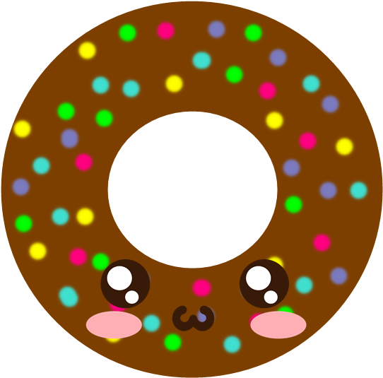 Clip Art 桌布 壁紙 — 一個開心的卡通甜甜圈，上面有彩色糖針和可愛的面部特徵，在黑色背景上微笑。