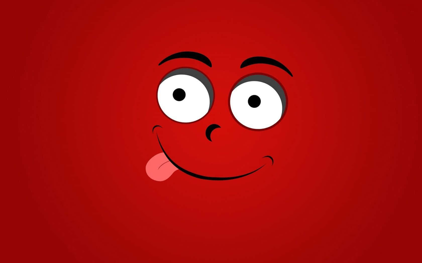 Funny Face 桌布 壁紙 — 一個開心的卡通臉孔，有大眼睛和伸出來的頑皮舌頭，在純紅色背景前面。