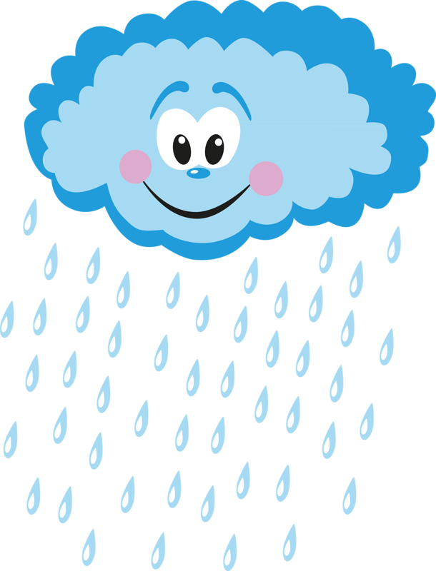 Raining 桌布 壁紙 — 一個開心的卡通雲，有笑臉和玫瑰色臉頰，在黑色背景上倒出淺藍色雨滴。