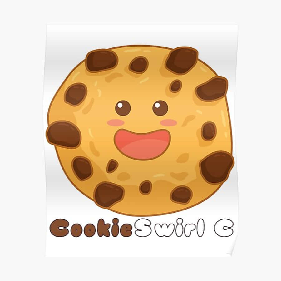 Cookie Swirl C 桌布 壁紙 — 一個開心的卡通餅乾，有巧克力碎片和一個燦爛的笑容，背景是純白色。