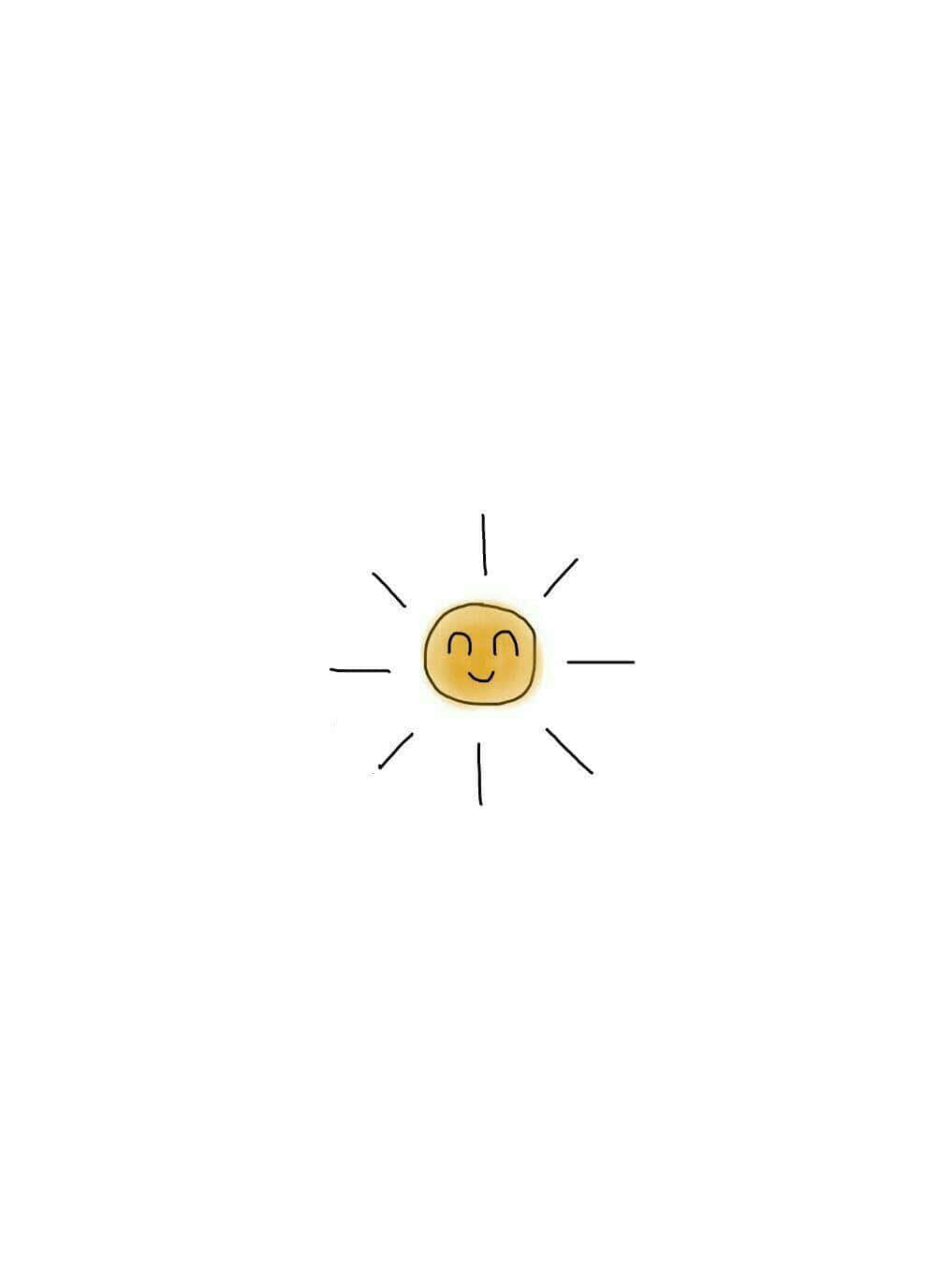 Cute Sun 桌布 壁紙 — 一個開心的手繪太陽，有微笑的臉和簡單的光線，在純白色背景上。
