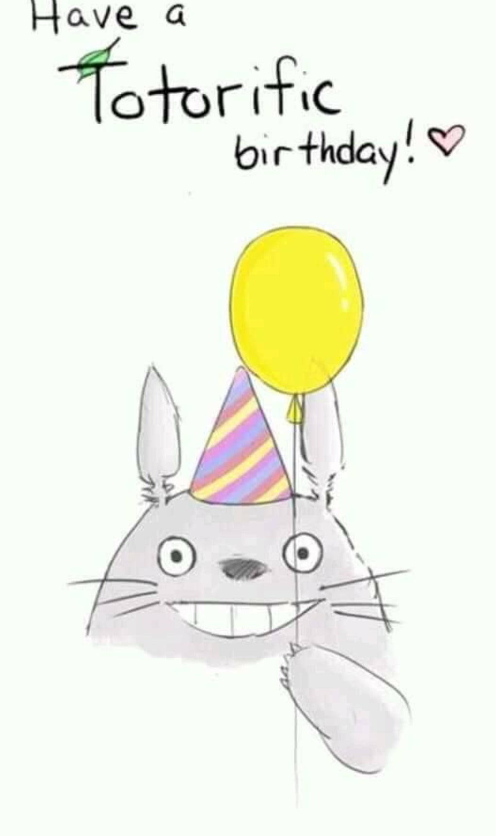 龍貓微笑著拿著黃色氣球，戴著派對帽，為生日祝福。 — 龍貓 GIF 壁紙