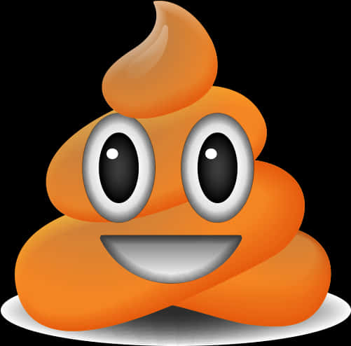 Poop Emoji 桌布 壁紙 — 一個開心的橙色便便表情符號，有大眼睛和寬笑，坐在一個白色盤子上，背景是黑色。