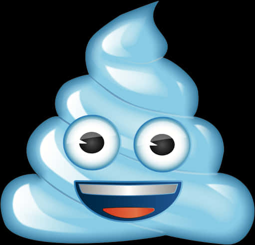 Clip Art 桌布 壁紙 — 一個開心的淺藍色便便表情符號，有大眼睛和寬闊的笑容，背景是黑色。