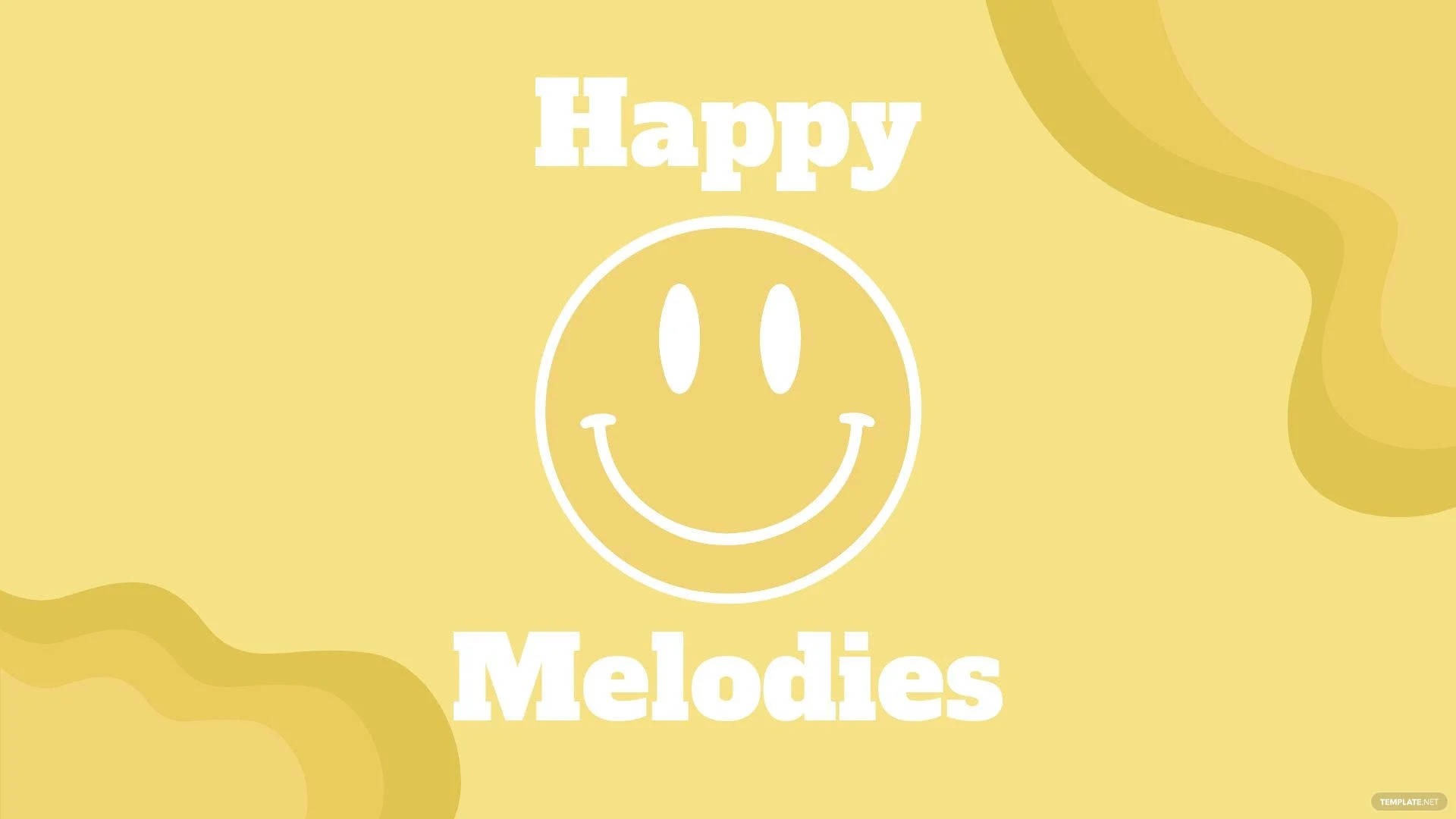 在黃色抽象背景上帶有笑臉的Happy Melodies文字。 — 預科生笑臉動圖 壁紙