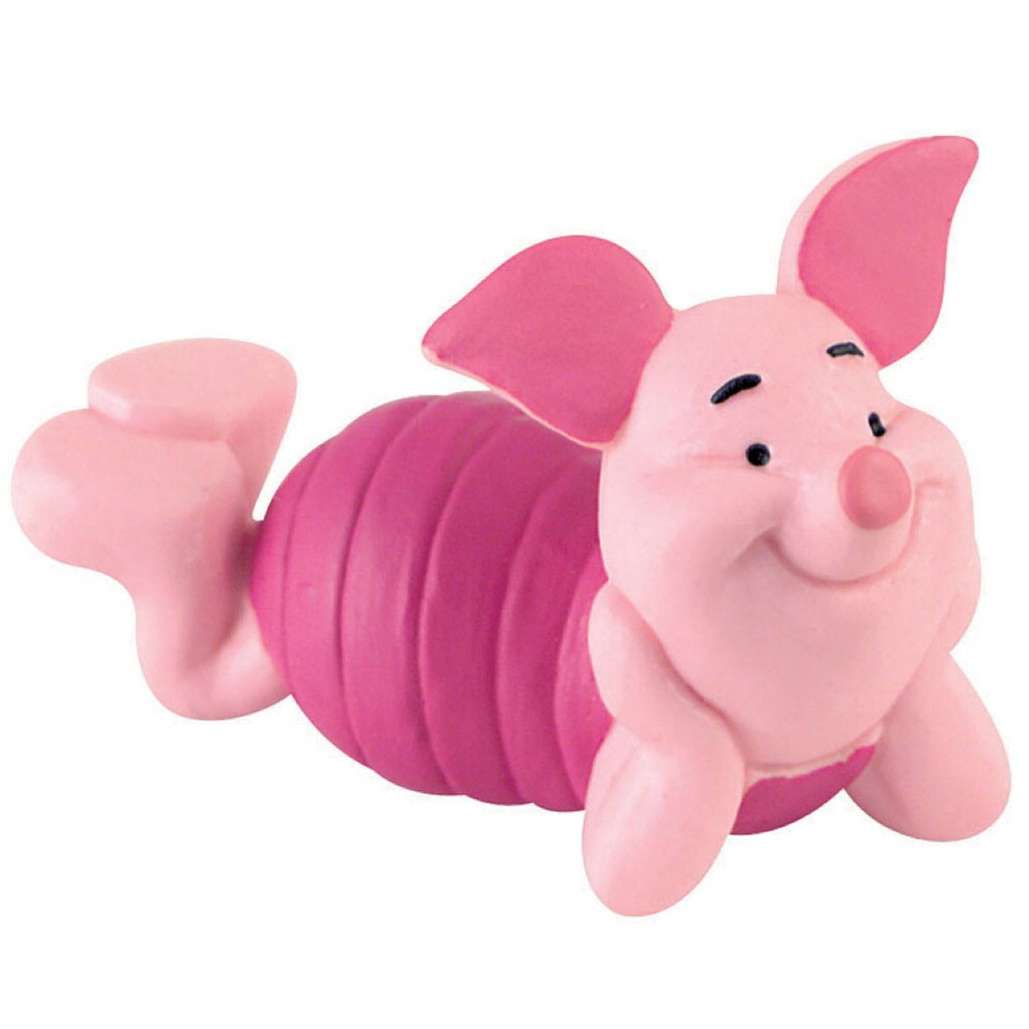 Piglet 桌布 壁紙 — 一個開心的粉紅色小豬玩具，身體分成幾節，趴在白色背景上。