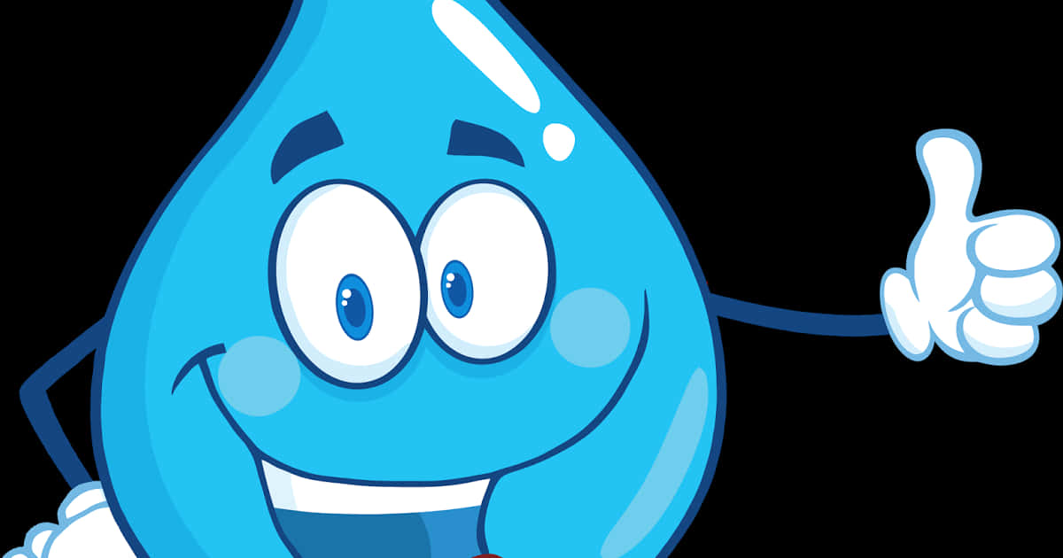 Water Droplet 桌布 壁紙 — 一個開心的藍色卡通水滴吉祥物在黑色背景前豎起大拇指，露出燦爛的笑容。