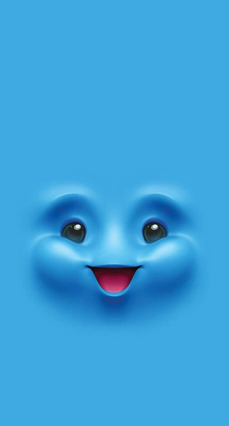 Funny Face 桌布 壁紙 — 一個開心的藍色卡通面孔，有大眼睛和寬闊的笑容，從純藍色背景中浮現。