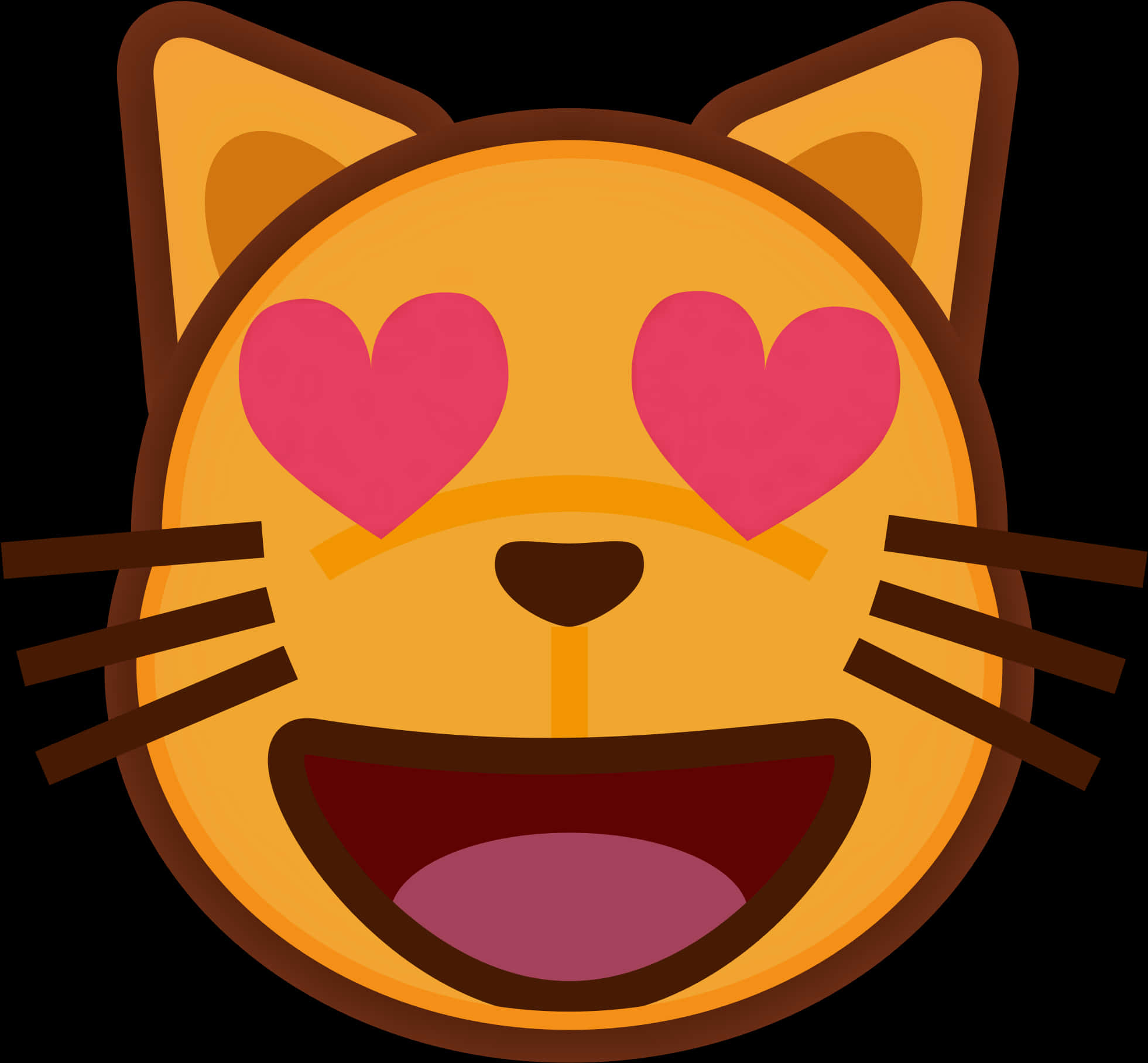 Love Emoji 桌布 壁紙 — 一個開心的貓咪表情符號，有愛心形狀的眼睛和張開的嘴巴，笑得非常燦爛。