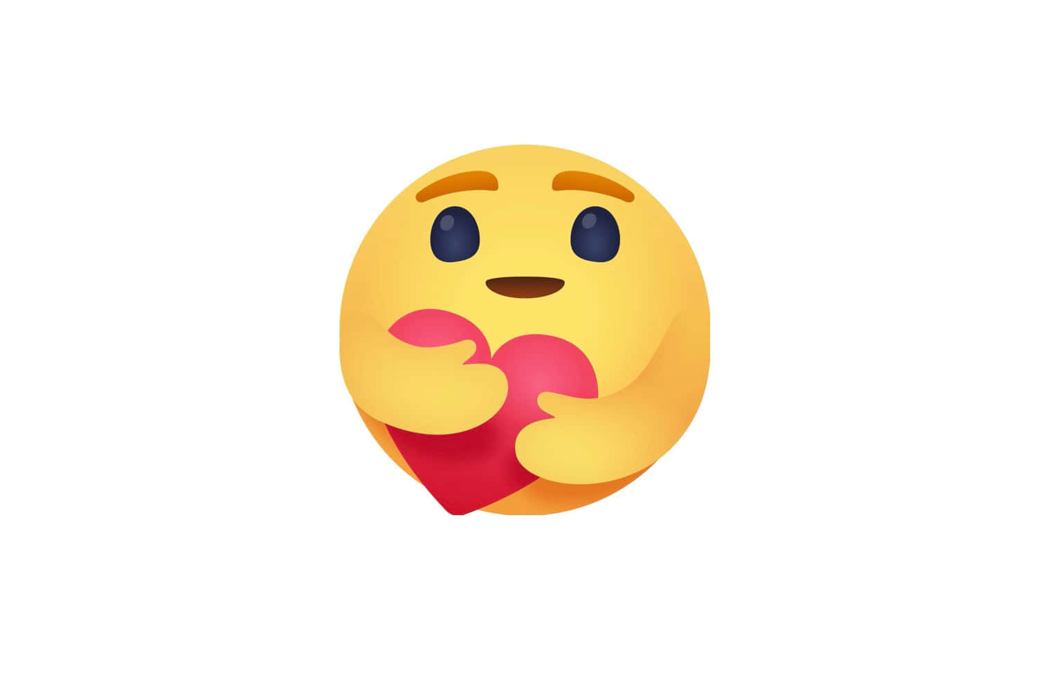 表情符號 桌布 壁紙 — 一個開心的黃色表情符號在純白色背景前，將一個鮮紅色的心緊緊抱在胸前。