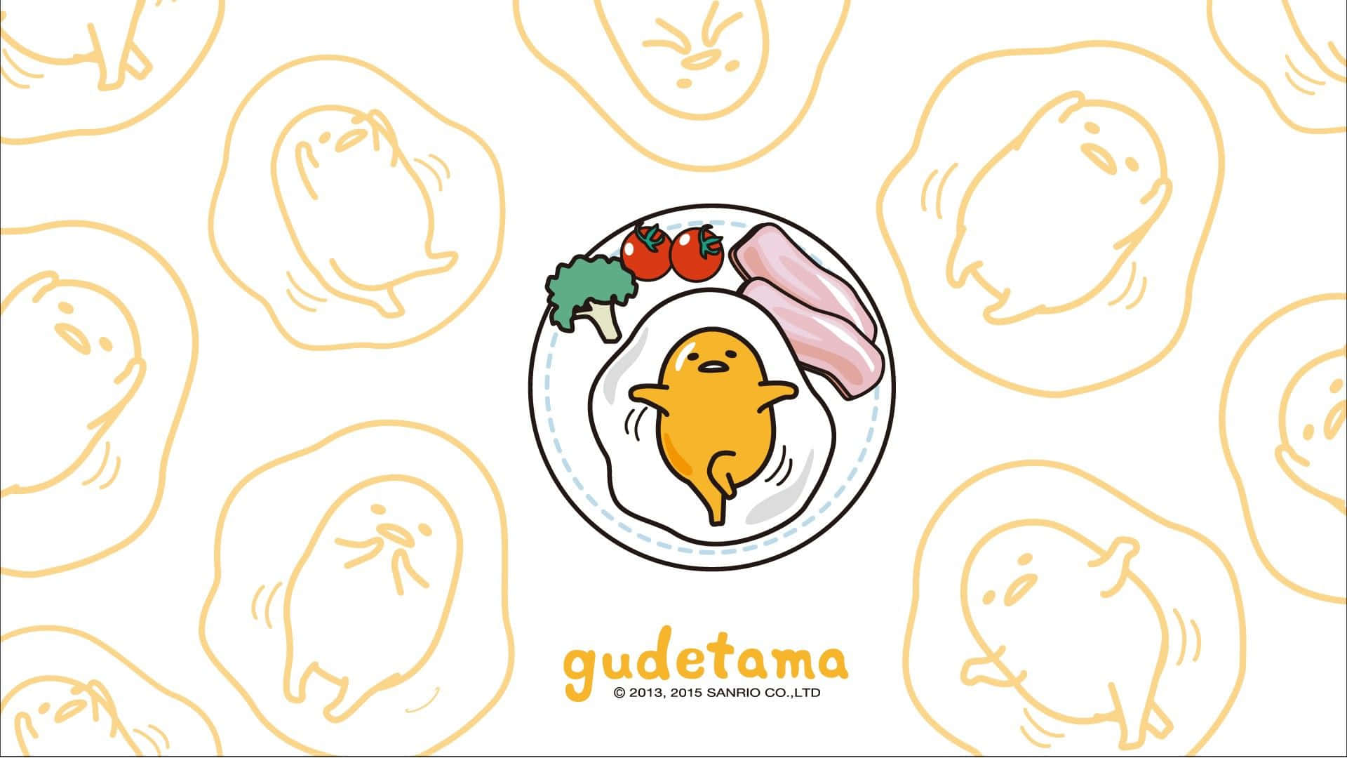 Gudetama 卡通雞蛋角色在一個有培根和番茄的盤子上。 — 蛋黃哥 壁紙