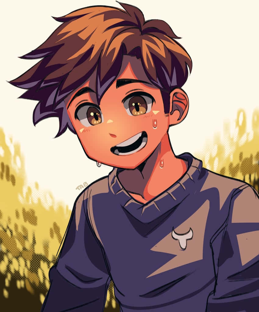 動漫男孩，棕色頭髮，紫色連帽衫，帶著喜悅的淚水微笑。 — Omori GIF 壁紙