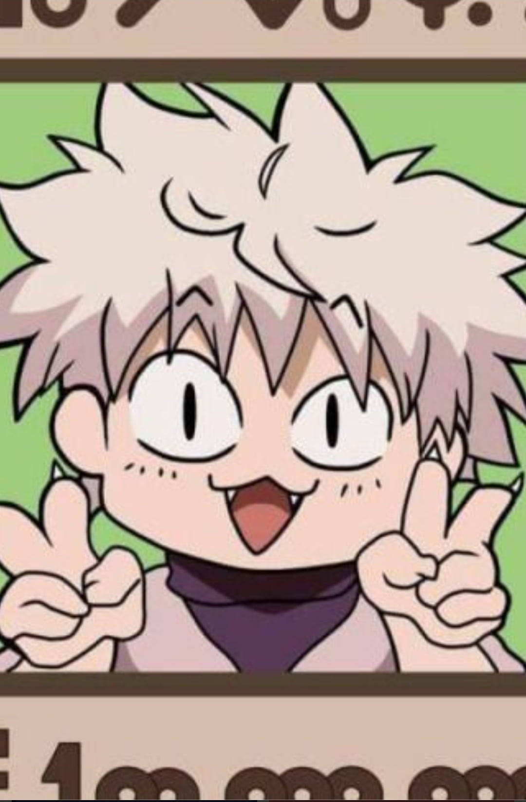 白色頭髮的動畫角色用雙手比出和平手勢。 — 獵人 x 獵人 GIF 壁紙