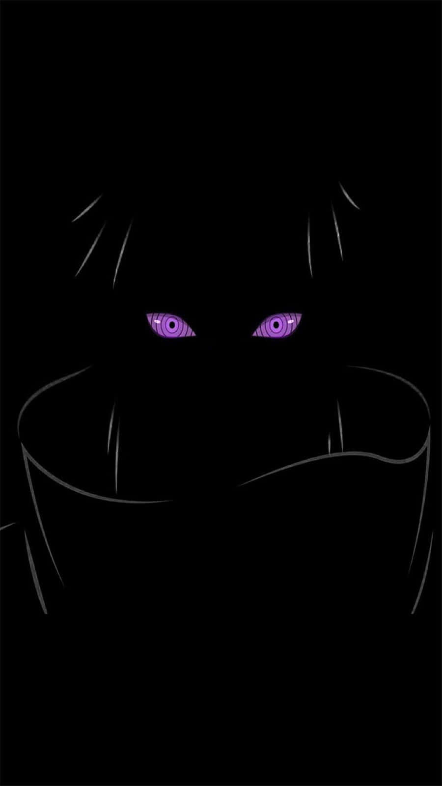 Akatsuki Poster 桌布 壁紙 — 一個陰影般的動漫人物，擁有發光的紫色眼睛，從完全的黑暗中凝視著。