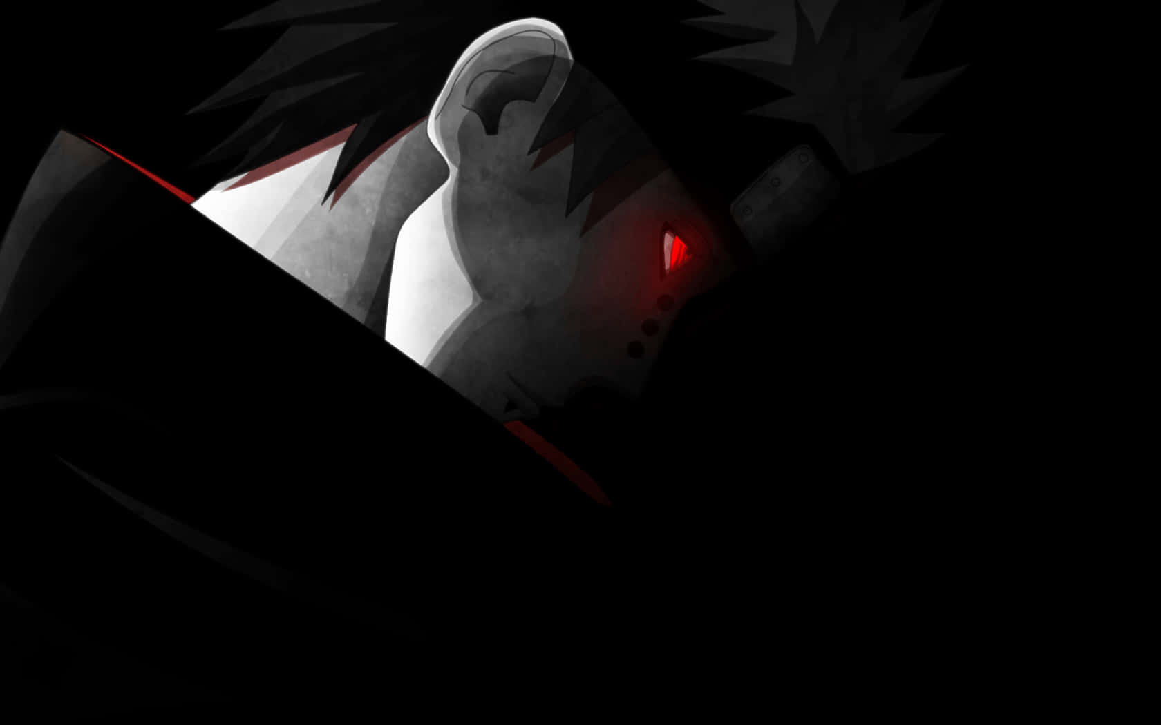 Yahiko 桌布 壁紙 — 一個陰暗的動漫角色，在陰影側面中擁有發光的紅色眼睛和尖刺頭髮。