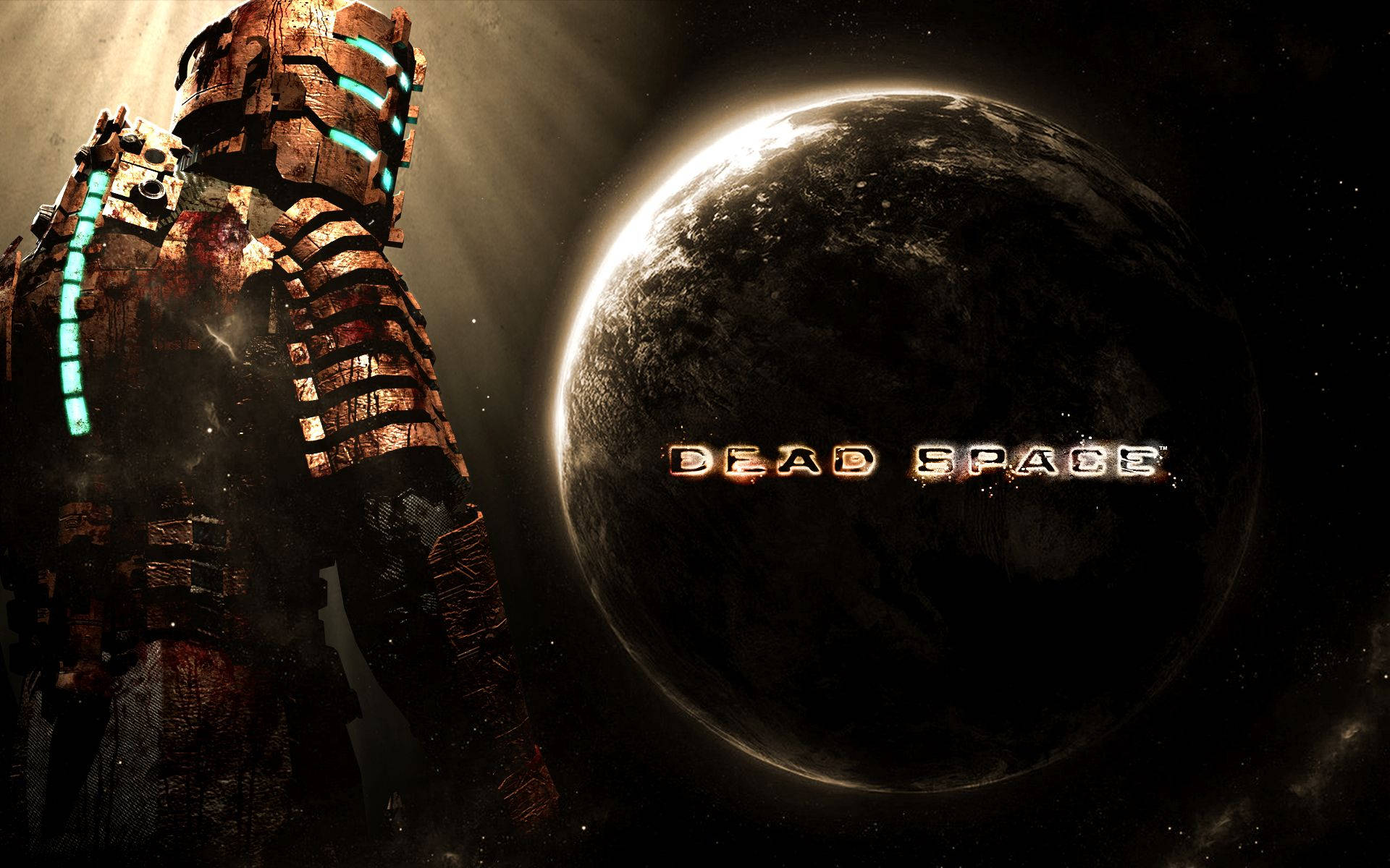 一個太空服人物站在一個黑暗星球前，帶有「Dead Space」標題文字。 — 絕命異次元 GIF 壁紙