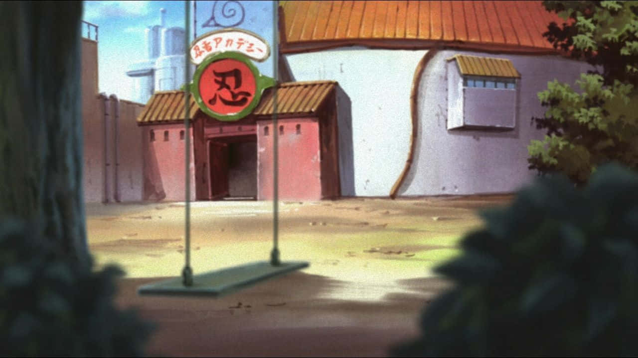 Naruto Swing 桌布 壁紙 — 一個陽光明媚的動漫街景， featuring 一間拉麵店，招牌是紅底黑字漢字。