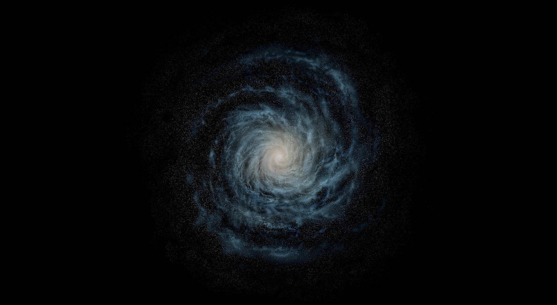 太空美學動圖 桌布 壁紙 — 一個雄偉的螺旋星系，閃爍著藍色和白色的旋臂，在佈滿星點的黑色虛空中旋轉。