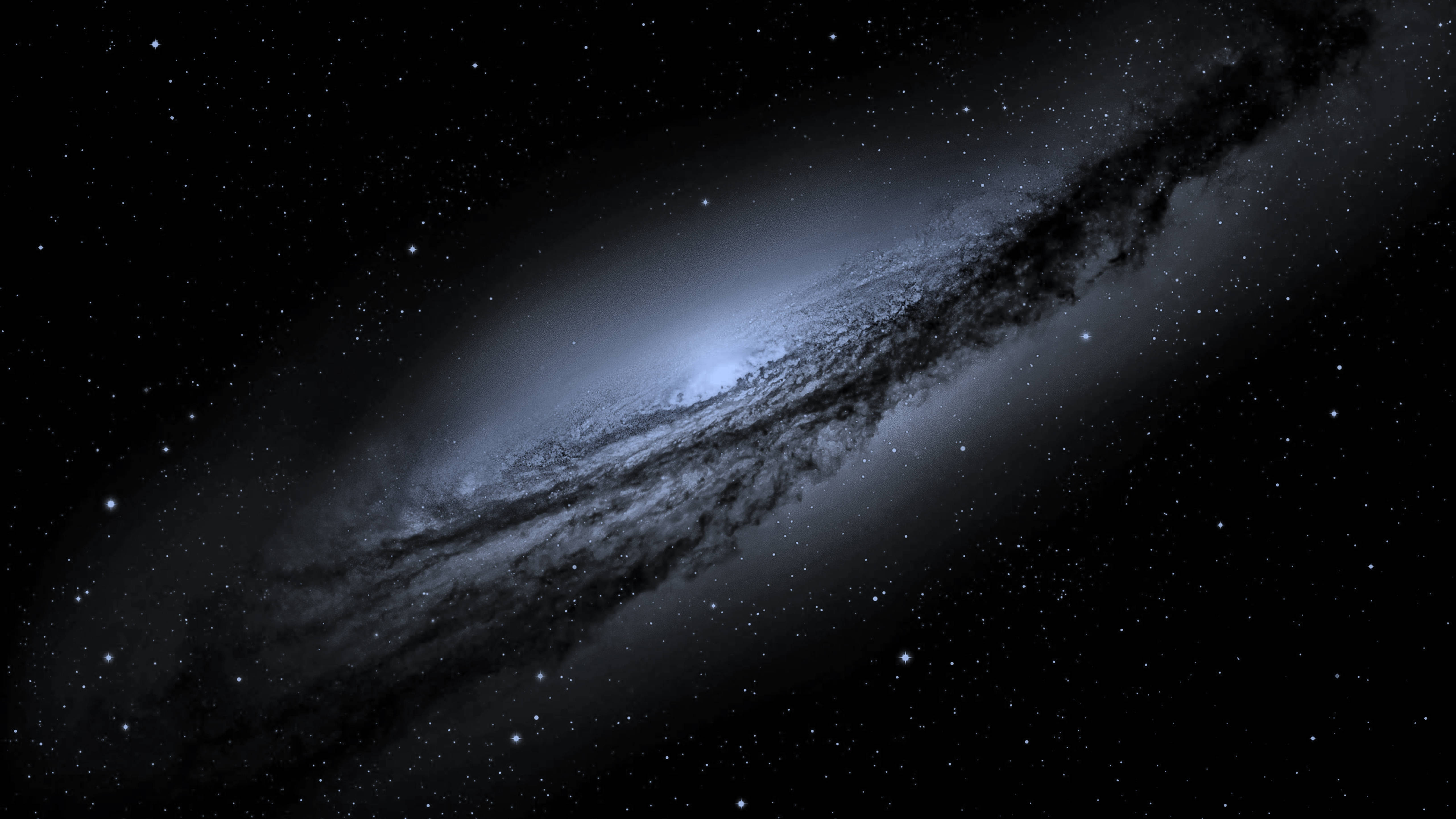 Pretty Galaxy 桌布 壁紙 — 一個雄偉的螺旋星系在佈滿星星的黑色宇宙背景下發出藍色和白色的光芒。