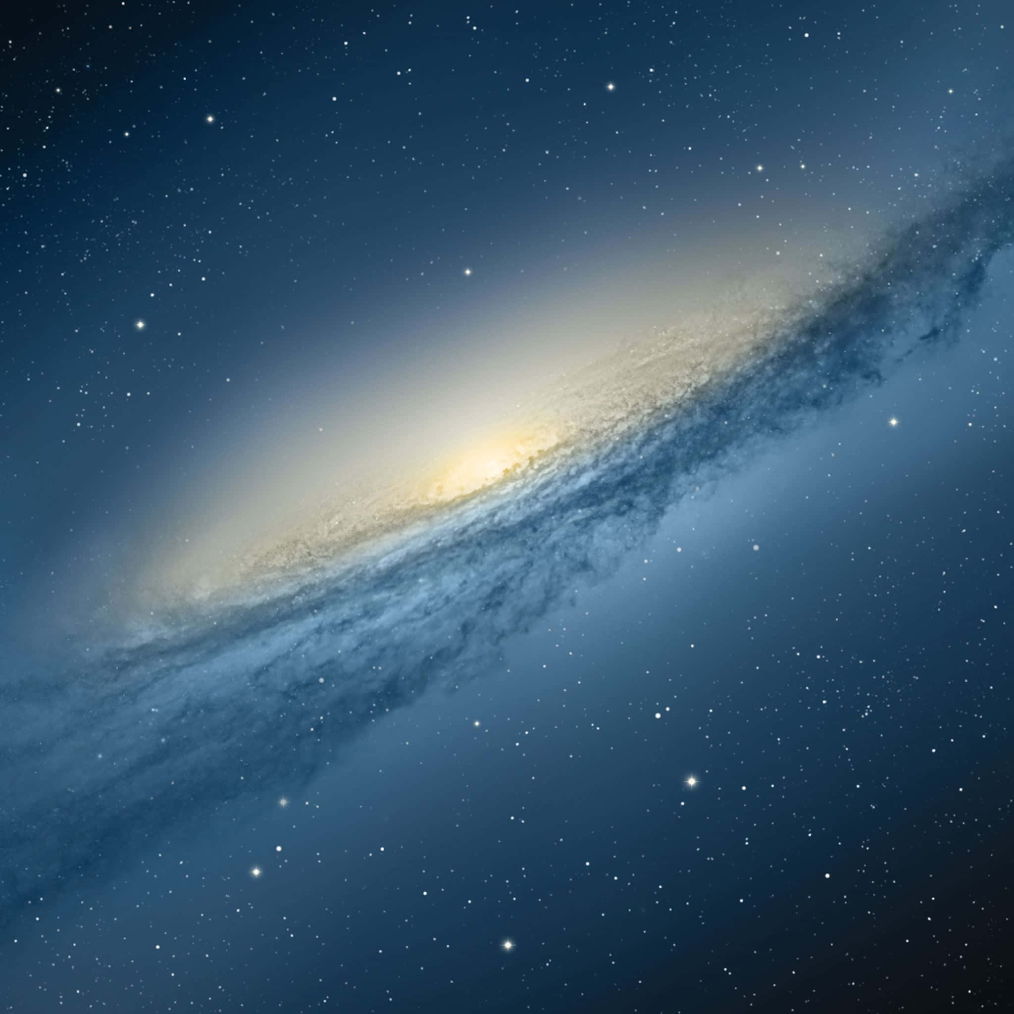 美學 iPad 壁紙 桌布 壁紙 — 一個雄偉的螺旋星系在星空中閃耀著金色核心和旋轉的藍色旋臂。