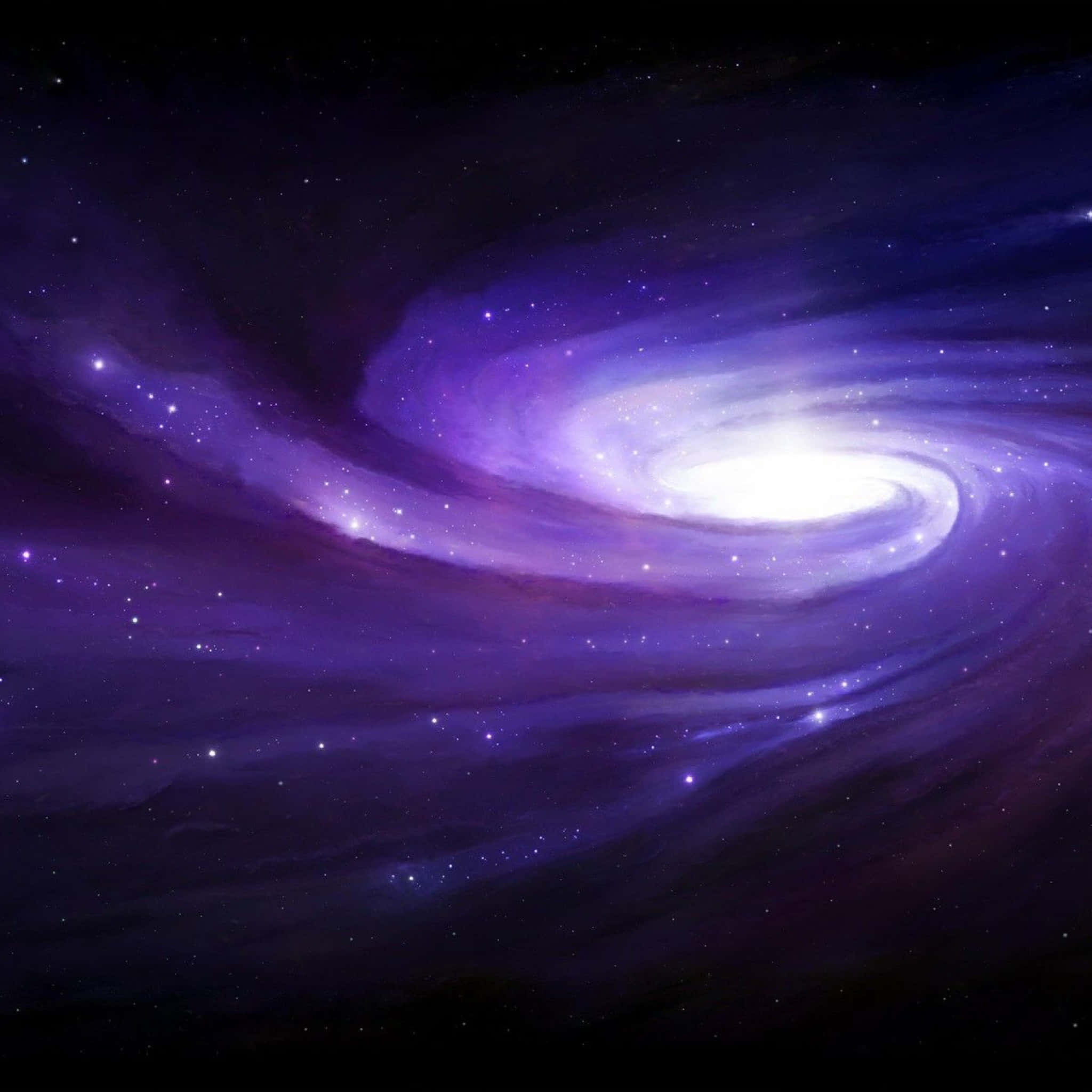 3d Galaxy 桌布 壁紙 — 一個雄偉的螺旋星系在深紫色和白色中旋轉，背景是繁星點點的宇宙。