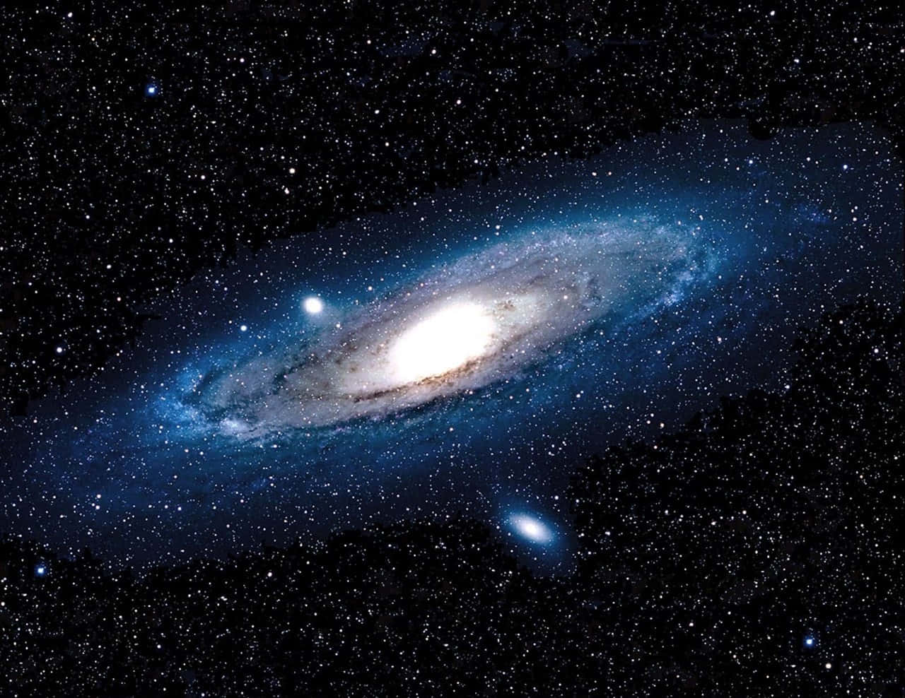 Elliptical Galaxy 桌布 壁紙 — 一個雄偉的螺旋星系在繁星點點的宇宙背景下散發出藍色和白色的色調。