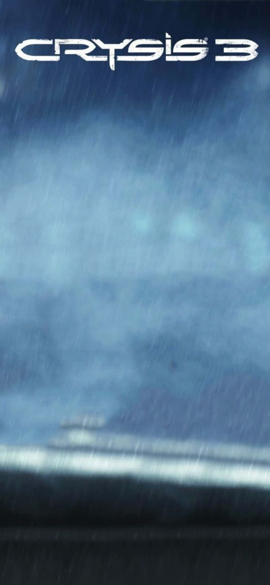 電玩遊戲 桌布 壁紙 — 一個雨夜的場景，帶有模糊的動態條紋，遊戲標題 Crysis 3 在深藍色的天空中發出白色光芒。
