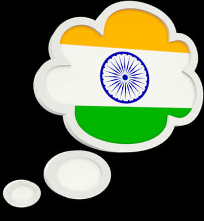 India Flag 桌布 壁紙 — 一個雲朵形狀的對話氣泡顯示印度國旗，帶有藏紅花、白色和綠色條紋以及藍色阿育王法輪，背景為黑色。