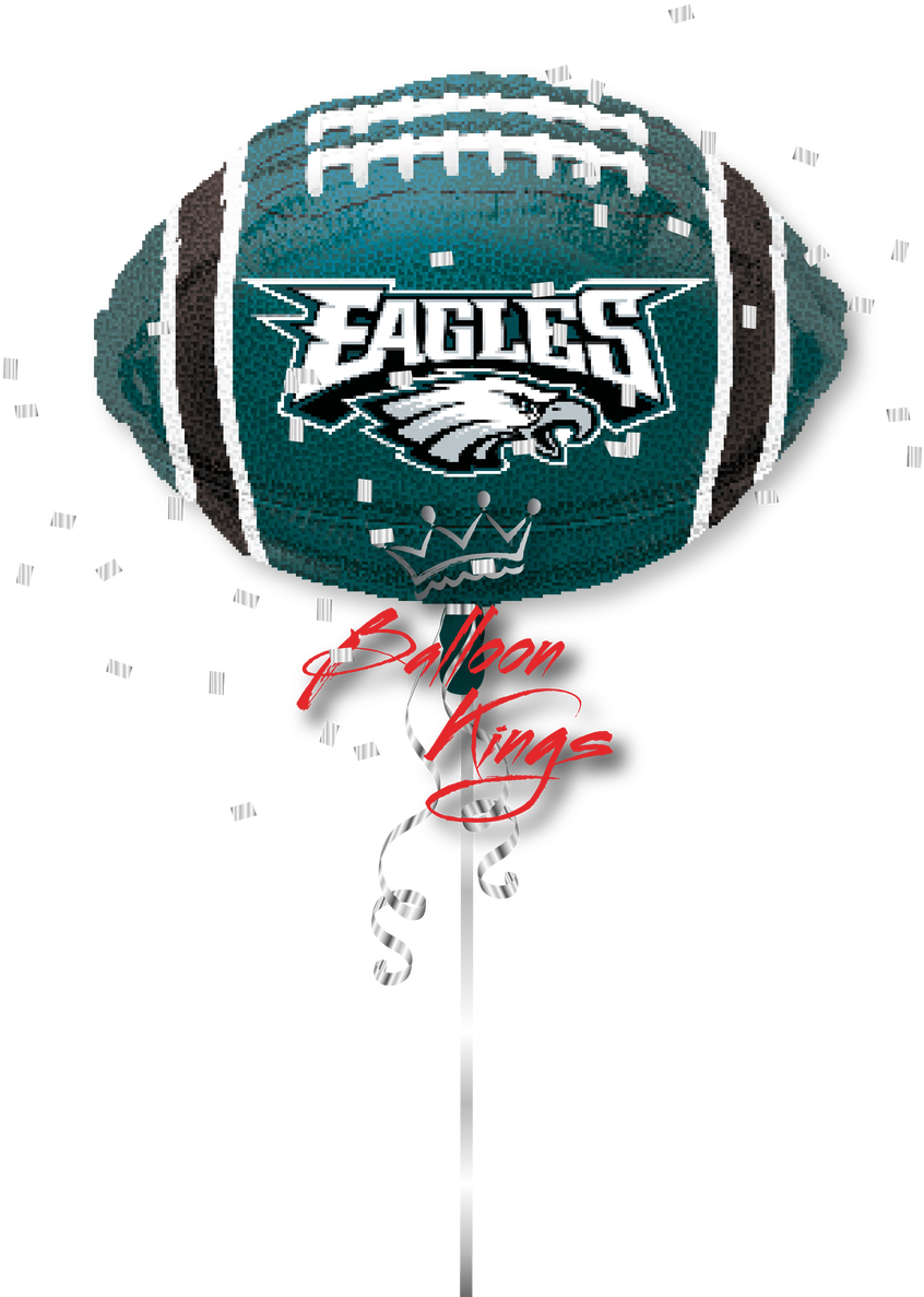 費城老鷹 桌布 壁紙 — 一個青綠色和白色的Eagles足球氣球，帶有五彩紙屑和皇冠設計，漂浮在黑色背景上。