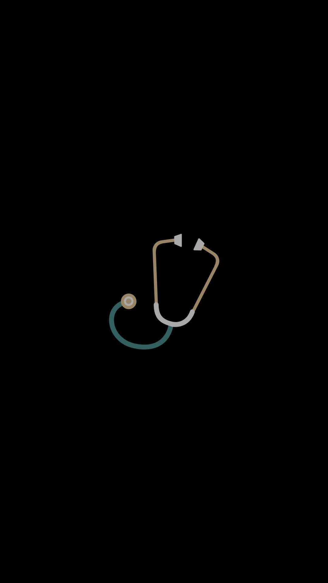 Medical 桌布 壁紙 — 一個青綠色和米色的極簡聽診器圖示漂浮在純黑色背景上。