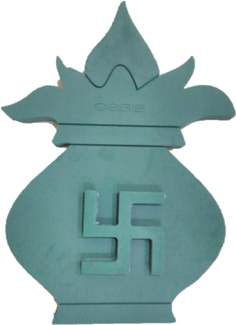 綠洲 桌布 壁紙 — 一個青綠色的裝飾花瓶，帶有卍字符號和'oasis'文字，背景為黑色。