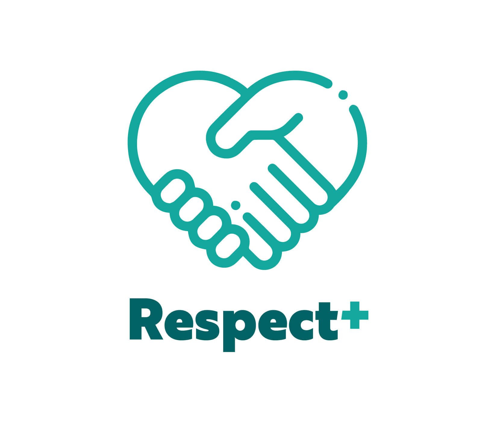 Respect 桌布 壁紙 — 一個青綠色線條藝術標誌，兩隻手握手形成心形，下方有 Respect+ 字樣。