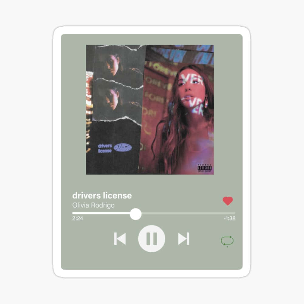 Olivia Rodrigo Aesthetic 桌布 壁紙 — 一個音樂播放器介面顯示 Olivia Rodrigo 的《drivers license》，專輯封面展示她的臉和撕紙效果。
