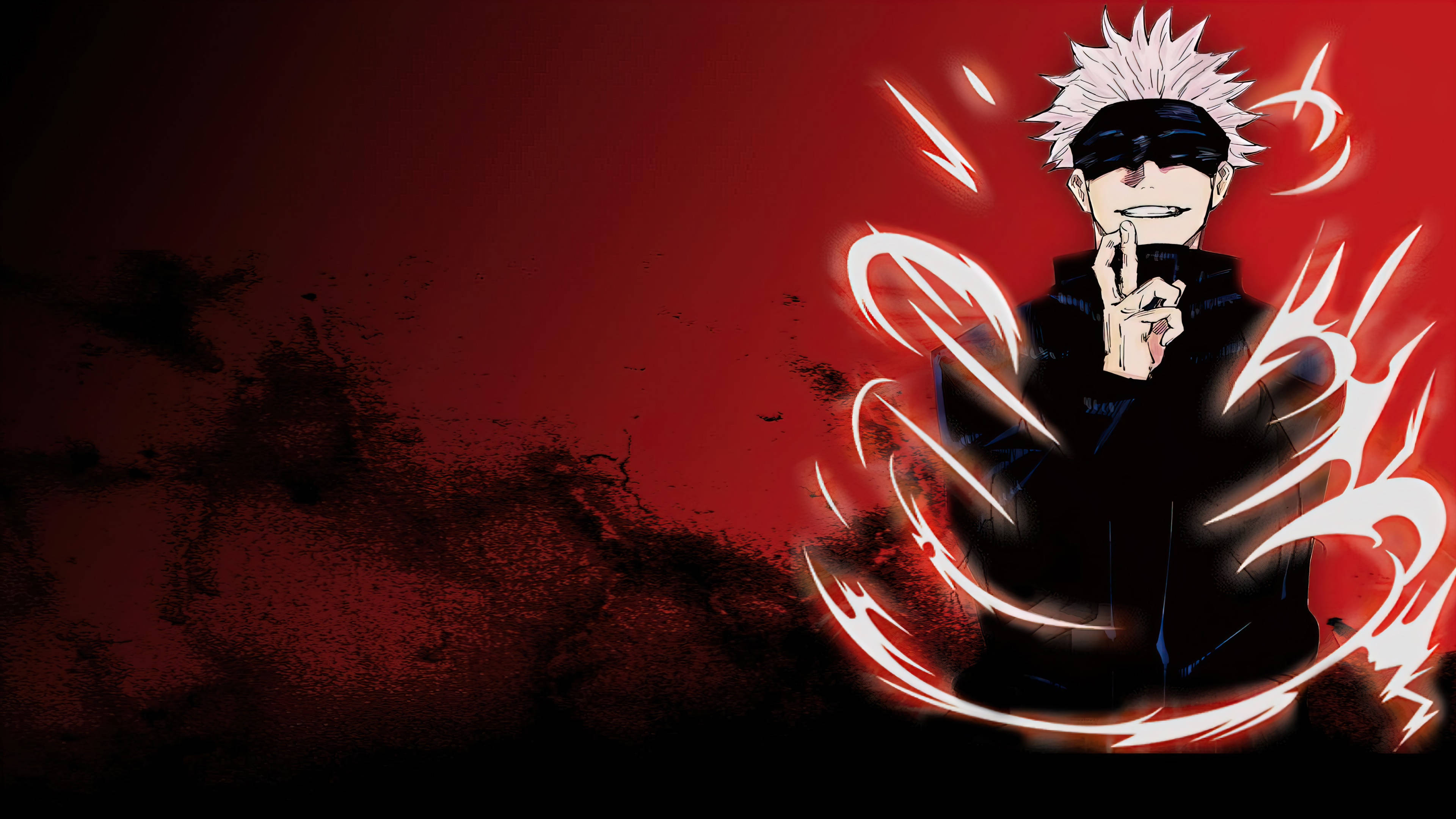 Red And Black Anime 桌布 壁紙 — 一個頭髮尖刺的動漫角色穿著黑色服裝，在深紅色背景前被發光的紅色能量包圍，做出手勢。