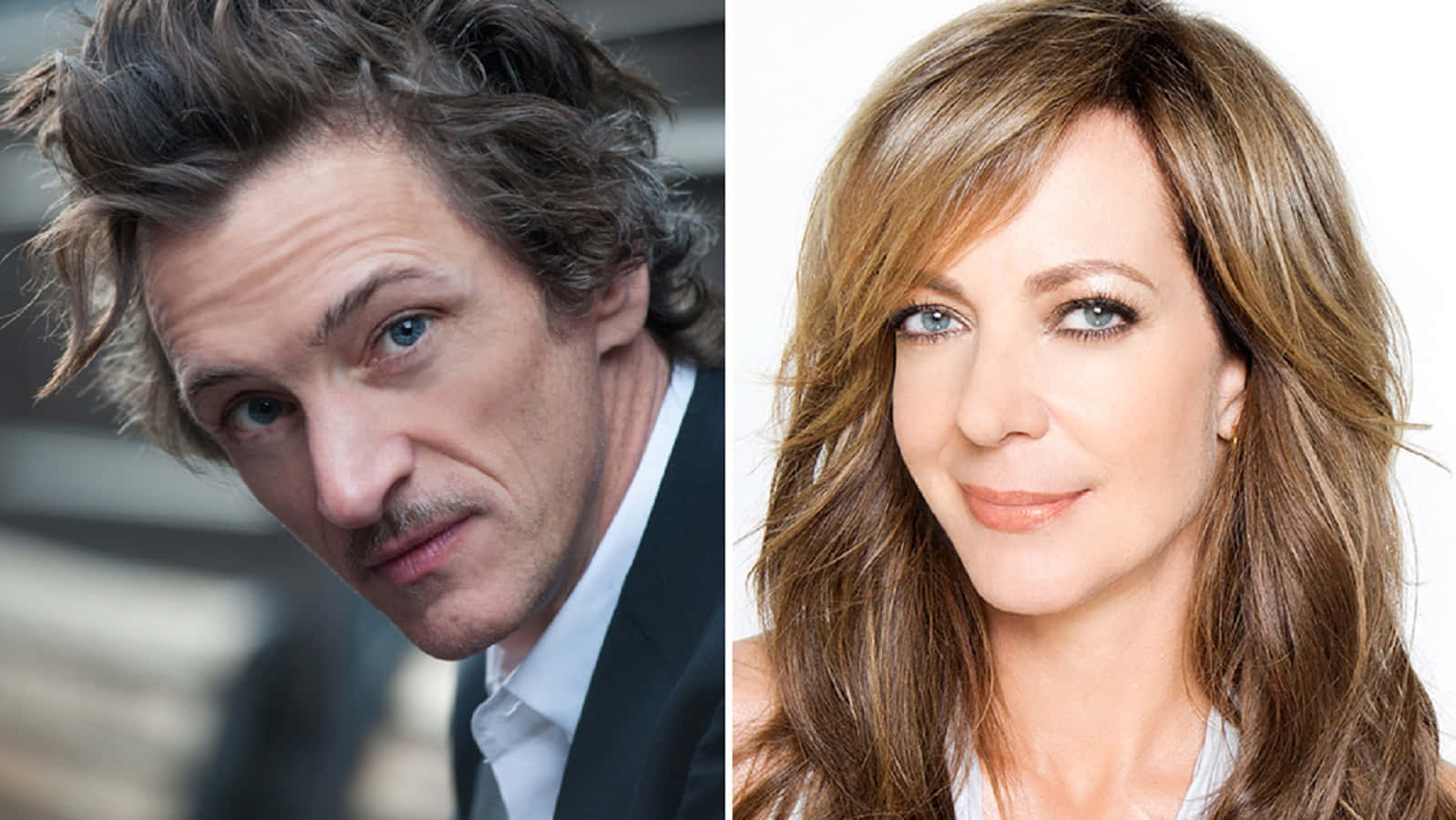 John Hawkes 桌布 壁紙 — 一個頭髮蓬鬆的男人和一個波浪棕色頭髮的女人的分割肖像，兩人都看著鏡頭。