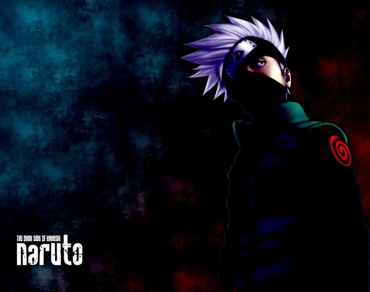 Naruto Black 桌布 壁紙 — 一個頭髮豎起的動漫忍者，身穿黑色斗篷，站在藍色和紅色的陰影色調中，眼神凌厲。