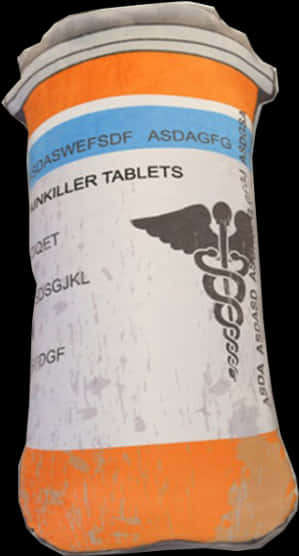 平板電腦 桌布 壁紙 — 一個風化的橙色和白色藥丸瓶，標有「KILLER TABLETS」，帶有卡杜斯符號和隨機文字。