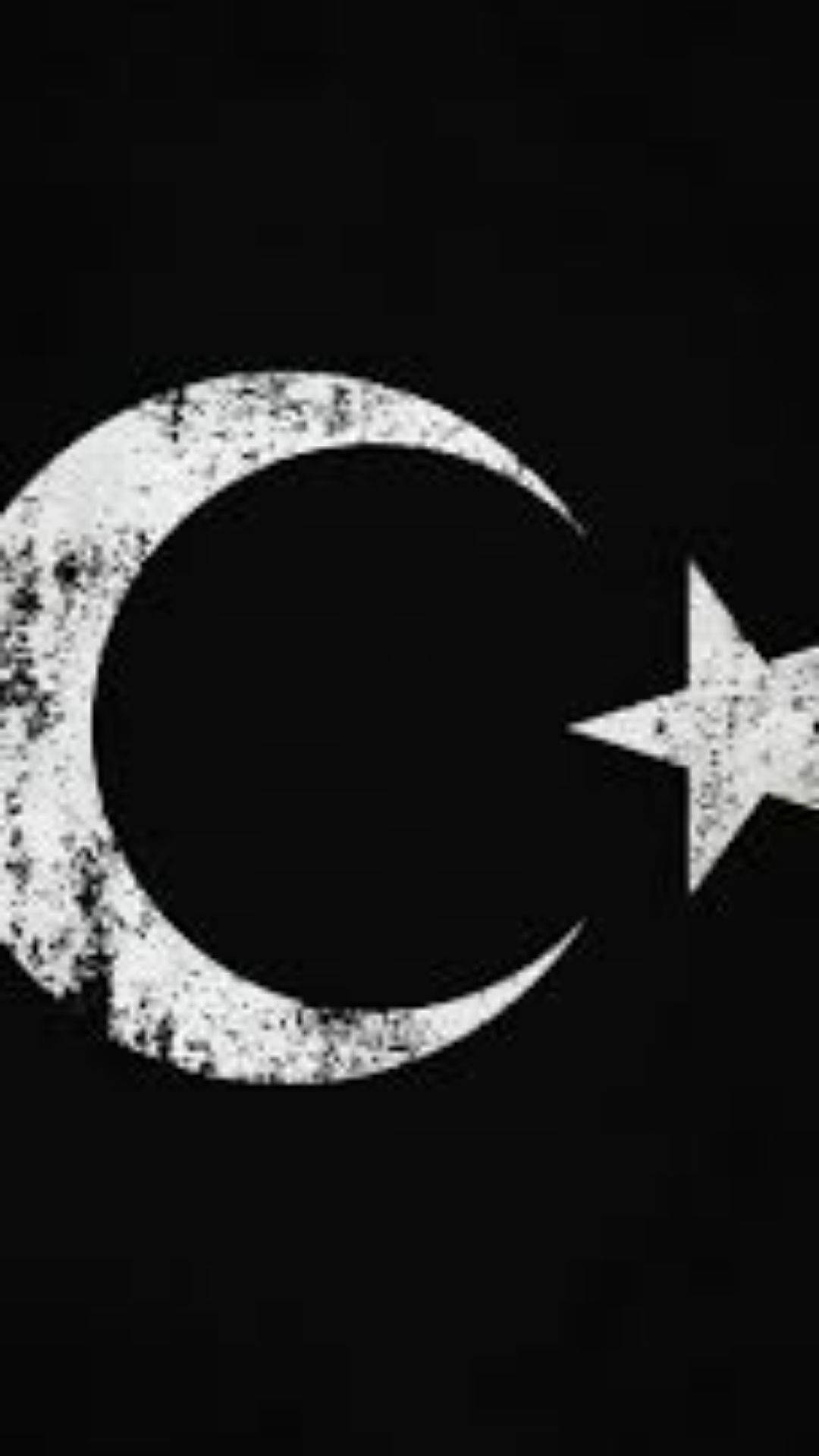 Pakistan 桌布 壁紙 — 一個風化的白色新月和星星標誌在純黑背景上大膽突出。