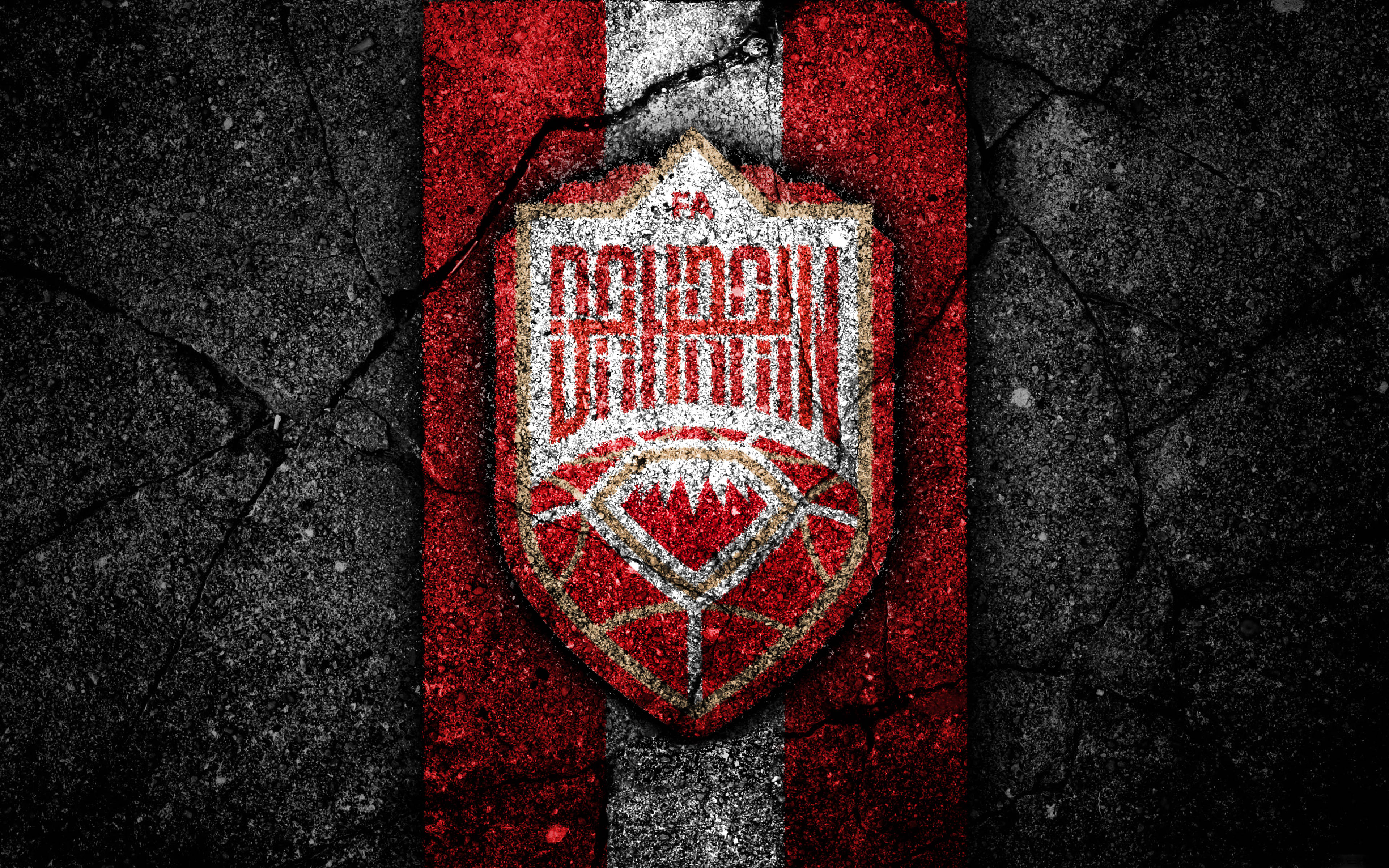 Bahrain 桌布 壁紙 — 一個風化的紅白FC莫斯科迪納摩隊徽，嵌入裂開的瀝青中，帶有粗糙質感。