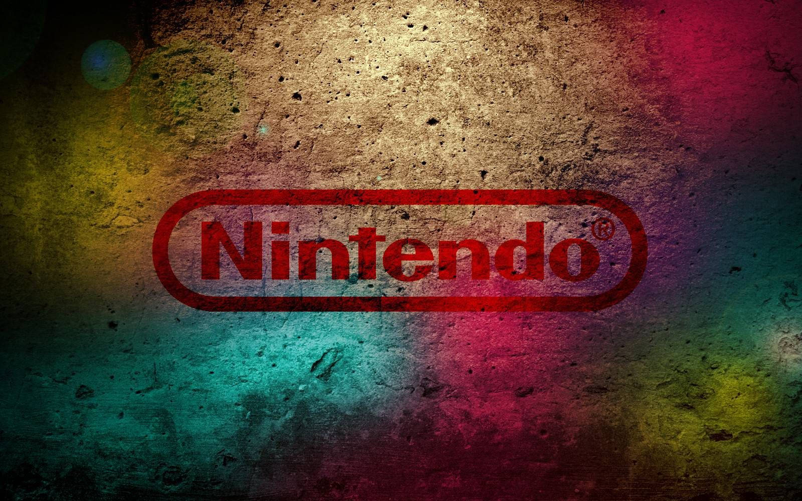 YouTube縮圖 桌布 壁紙 — 一個風化的紅色任天堂標誌在充滿活力、紋理豐富的多色背景上脫穎而出，帶有頹廢效果。