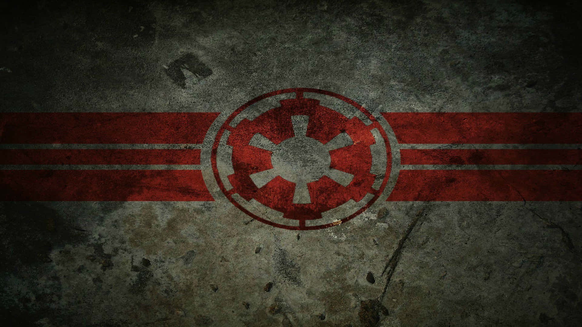 Galactic Empire 桌布 壁紙 — 一個風化的紅色帝國徽章，帶有雙條紋，塗在粗糙的混凝土表面上。