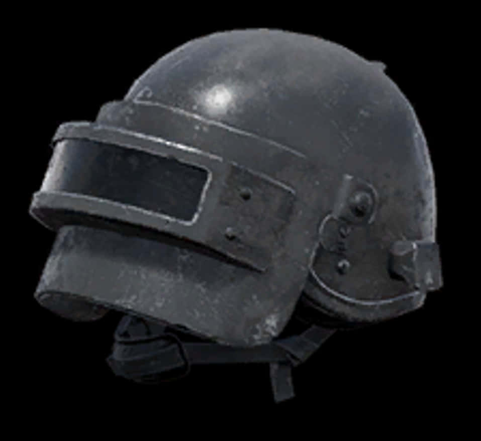 Helmet 桌布 壁紙 — 一個風化的黑色戰術頭盔，帶有面罩和帶子，在深色背景上孤立。