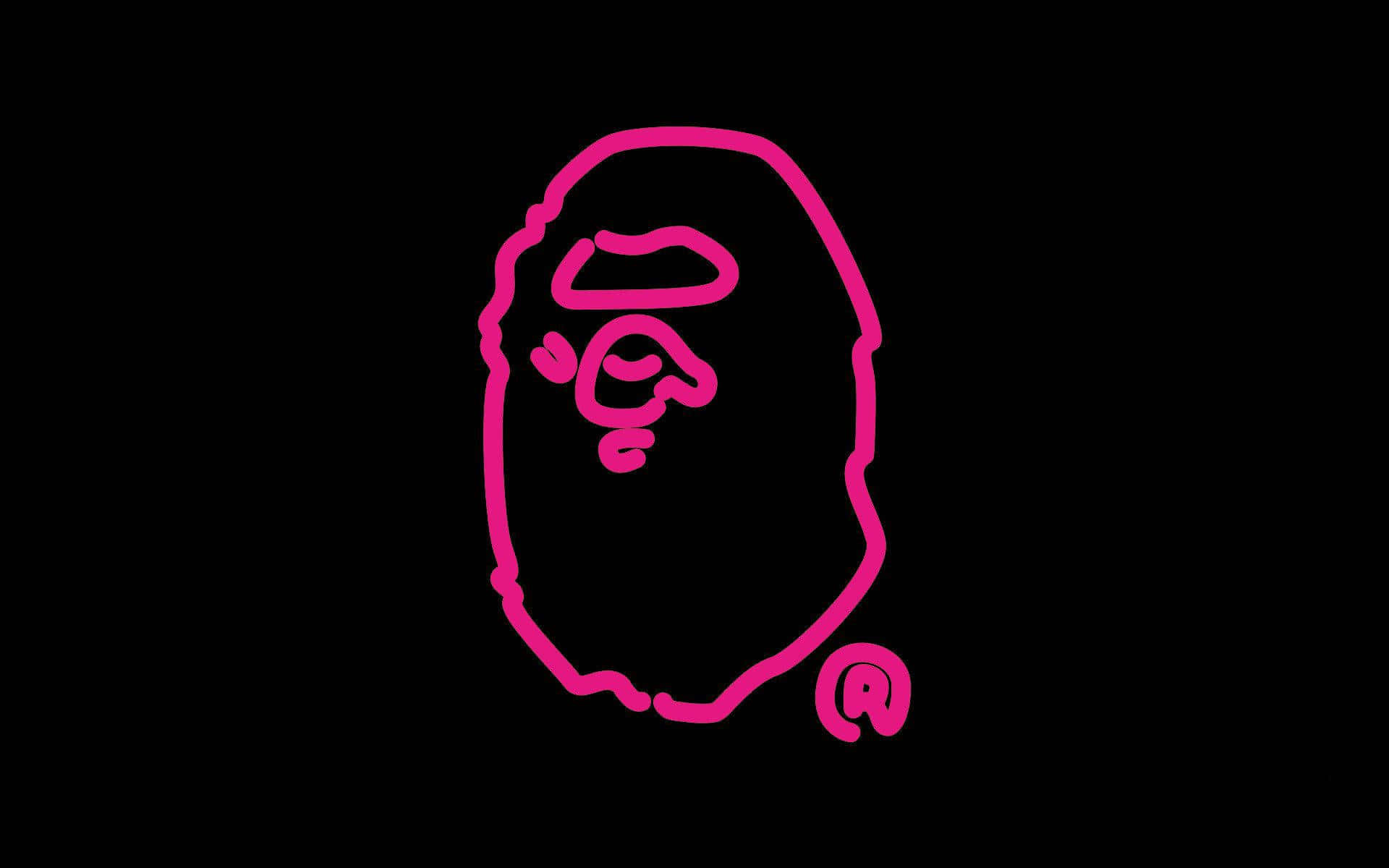 Bape 動態 桌布 壁紙 — 一個風格化猿頭標誌的粗體粉紅色輪廓在純黑色背景上發光。