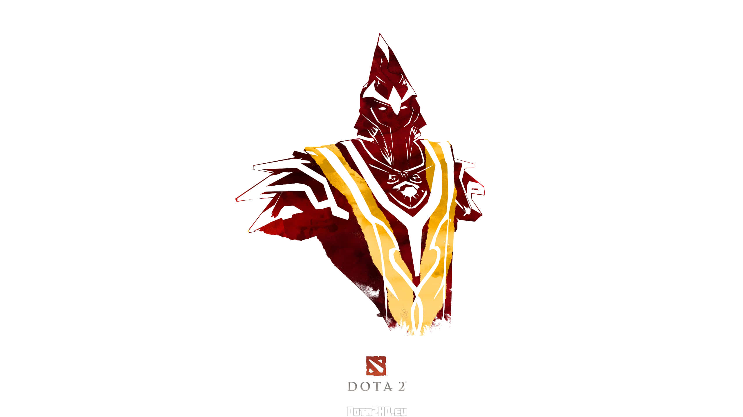 dota 2 4K 桌布 壁紙 — 一個風格化的 Dota 2 英雄，穿著紅色和金色的盔甲設計，背景為純白色。