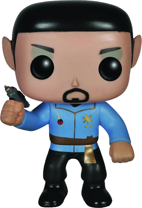 Spock 桌布 壁紙 — 一個風格化的 Funko Pop 公仔，來自《星際爭霸戰》的 Spock，以經典姿勢手持相位槍。