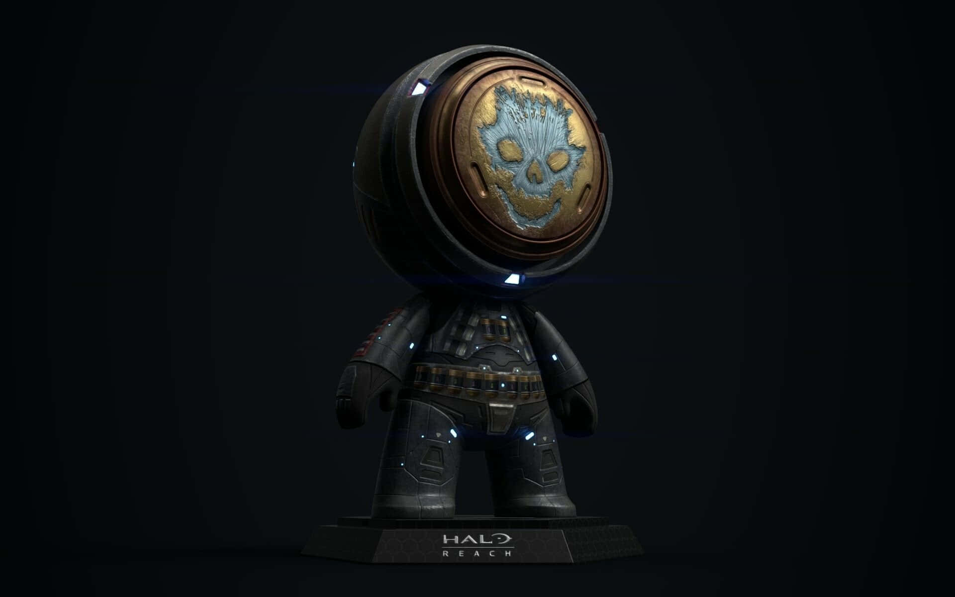 Halo Emile 桌布 壁紙 — 一個風格化的 Halo Reach 斯巴達戰士人偶，頭盔上有骷髏標誌，站在深色背景前。