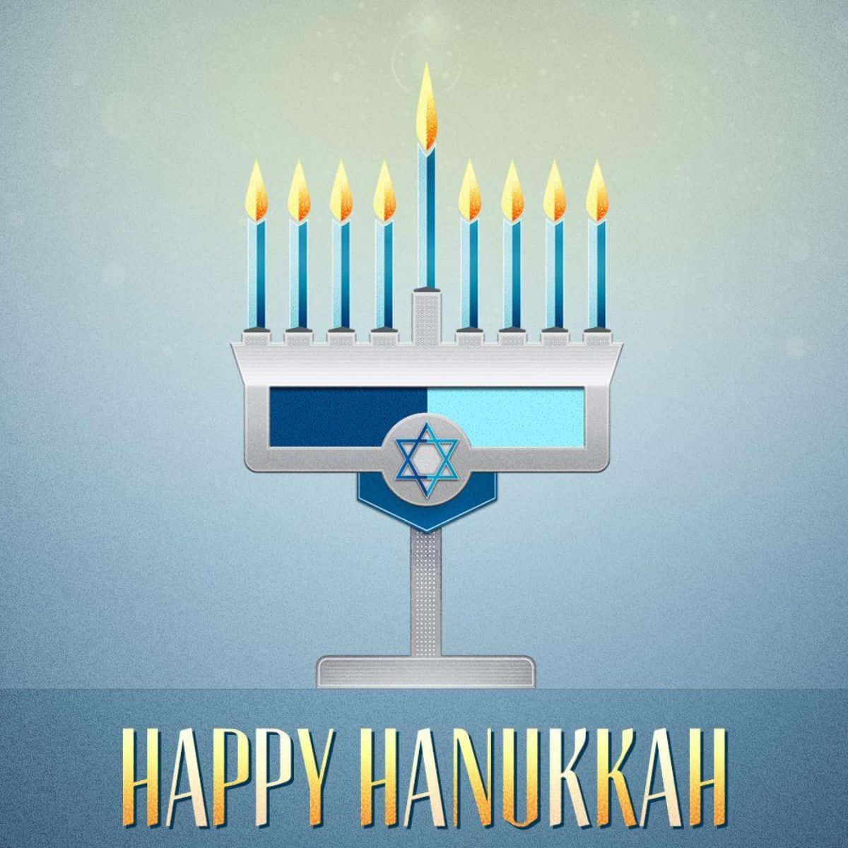 快樂的光明節 menorah，帶有點燃的蠟燭和大衛之星標誌。 — 光明節 GIF 壁紙