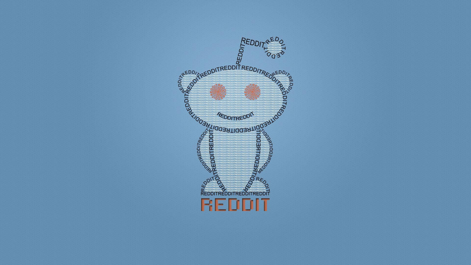 Reddit 桌布 壁紙 — 一個風格化的 Reddit 外星人標誌，由重複的文字在純藍色背景上形成。