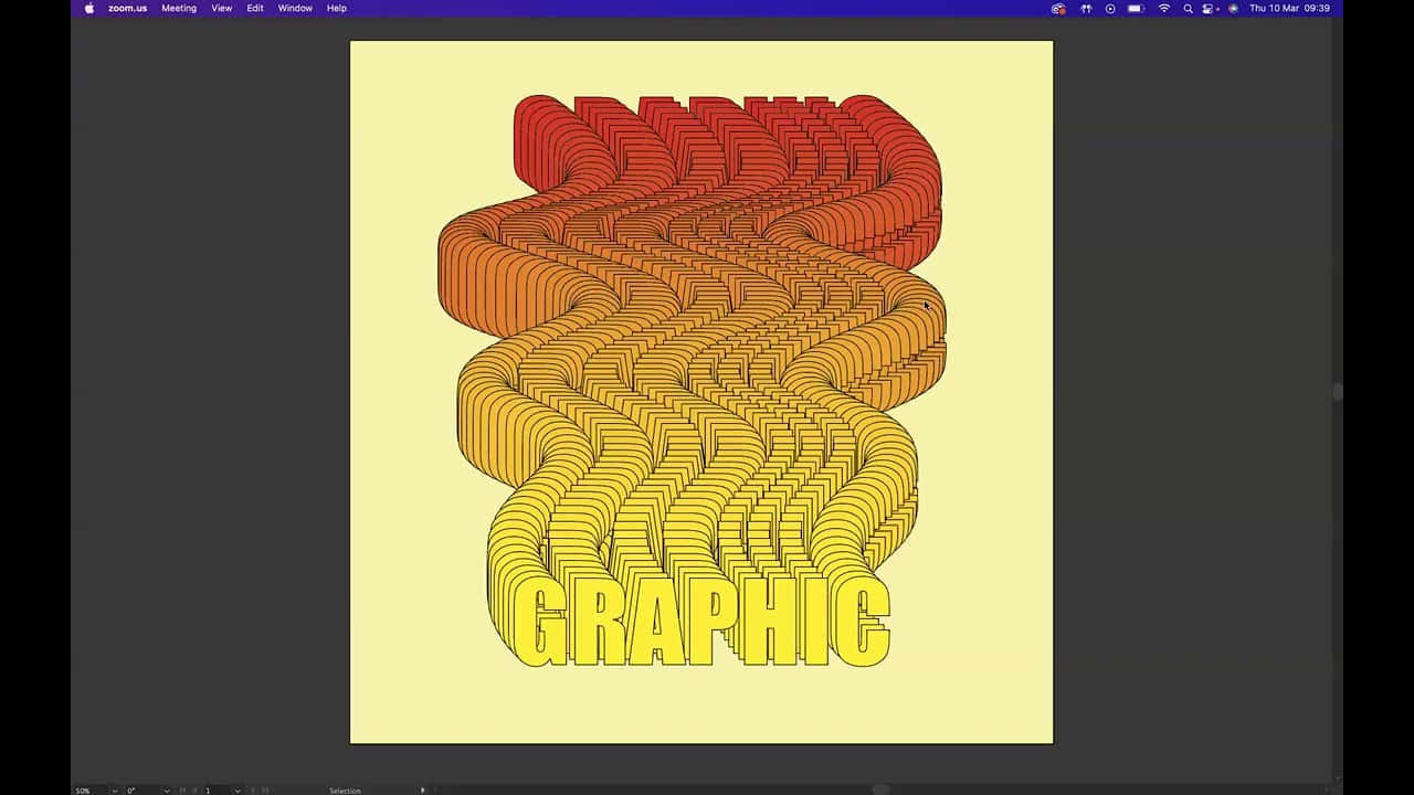 漸層 桌布 壁紙 — 一個風格化的3D圖形單詞'GRAPHIC'，由橙色和紅色的分層絲帶在淡黃色背景上形成。