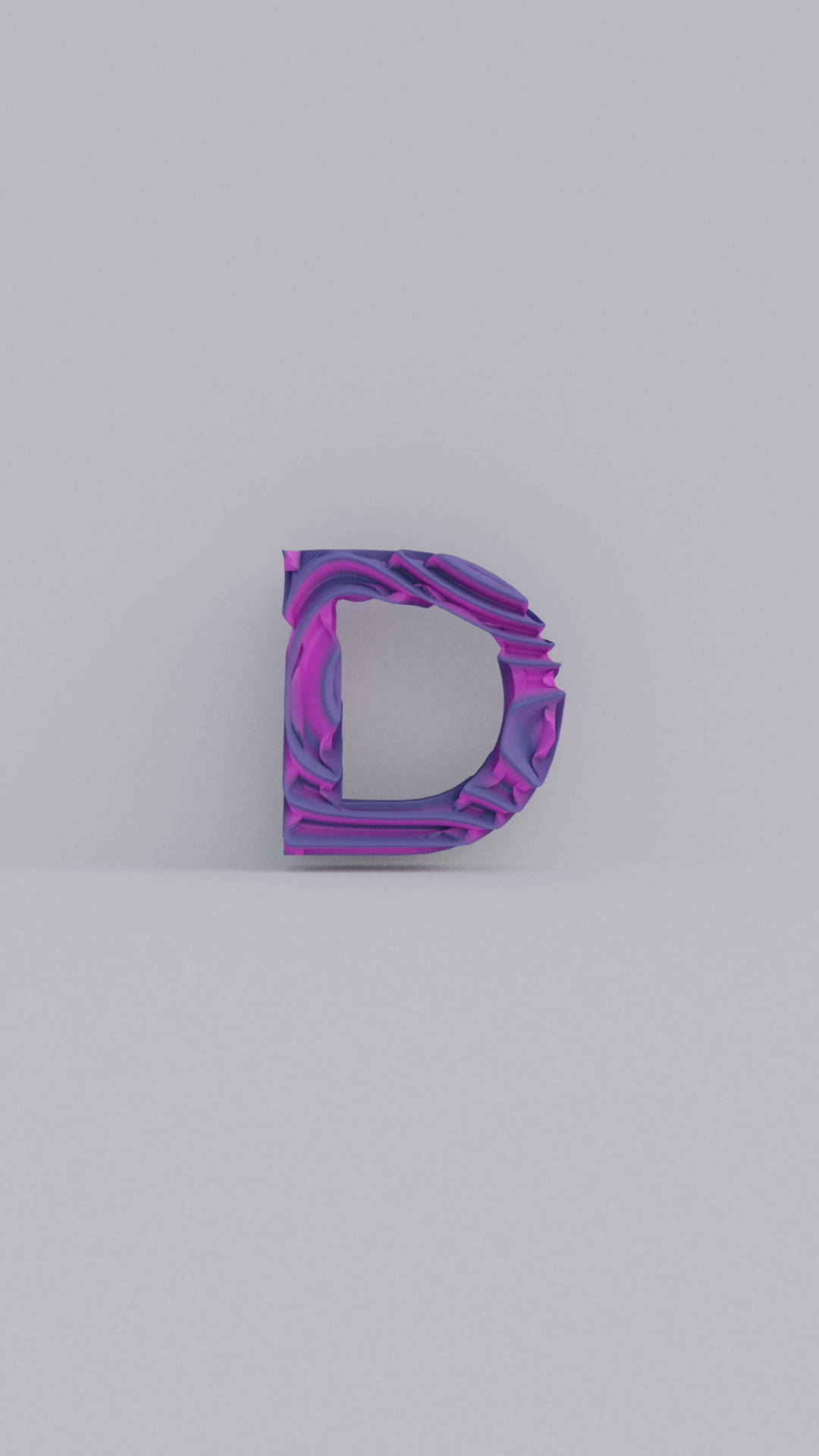 字母動畫 桌布 壁紙 — 一個風格化的3D字母D，帶有漩渦狀的紫色和洋紅色紋理，位於純灰色表面的中央。
